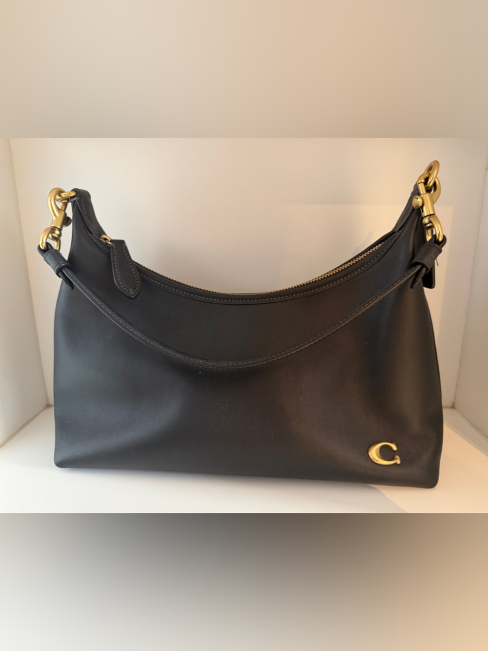 Coach Black Leather Shoulder/Crossbody Bag with Brass Hardware